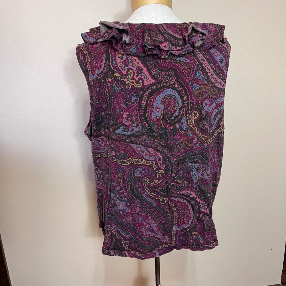 Lauren Ralph Lauren Womens 3X Purple Paisley Ruffle Neck Sleeveless Cotton Top - Picture 3 of 7